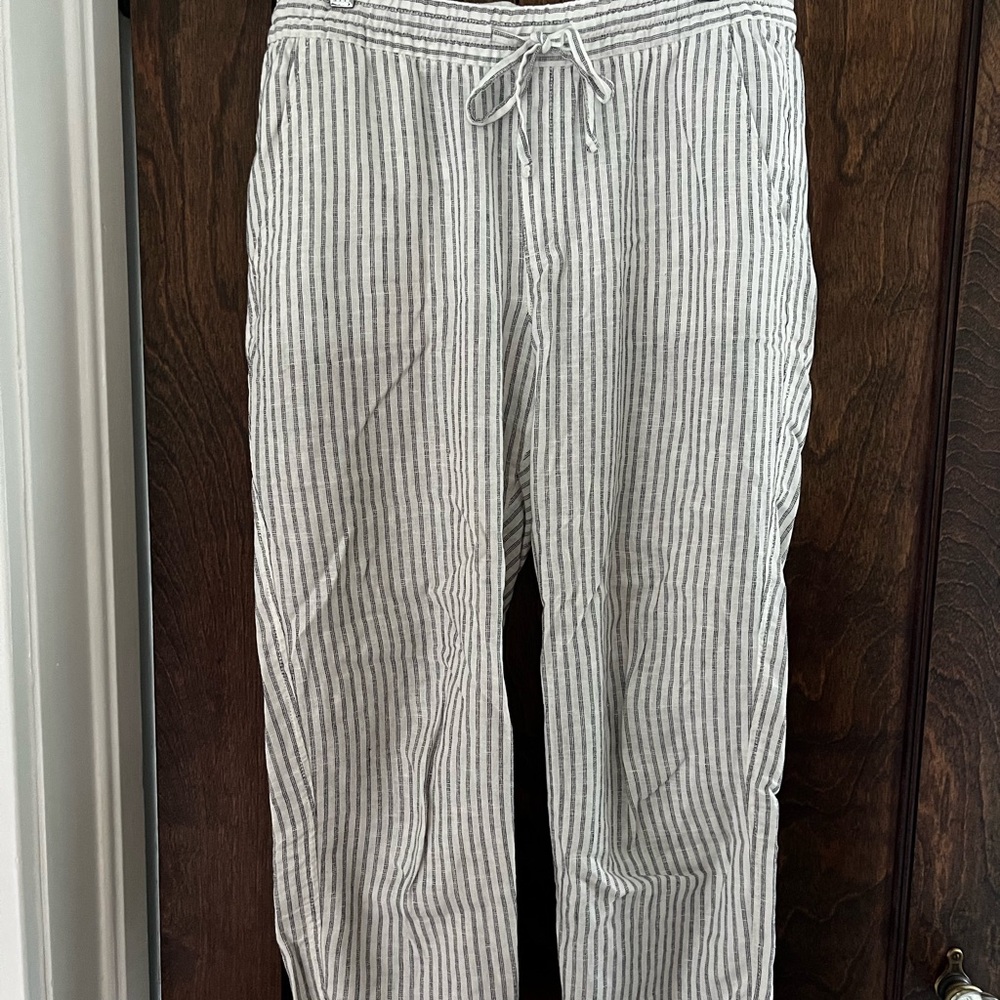 GAP Easy Pant Striped White and Navy Linen Pants